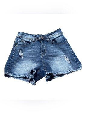 Fashion Nova Raw Hem Denim Shorts With Distressing Size 3